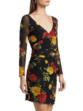 New, L'Agence Reiner Floral Faux-Wrap Minidress in Multicolor Sz 18 #MD1716
